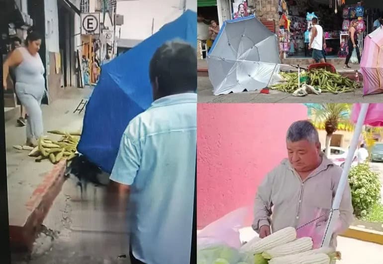 Mujer apodada Lady Elotes destruye puesto de vendedor en Misantla