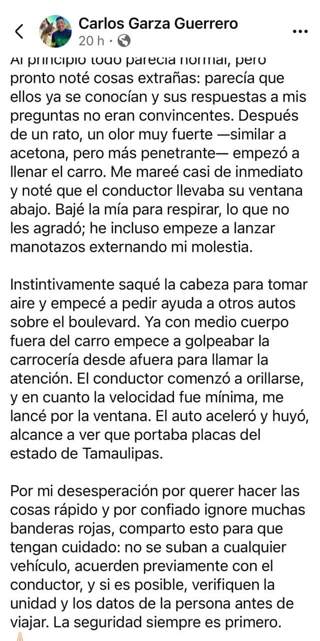 Denuncia presunto intento de secuestro en servicio de “raids”