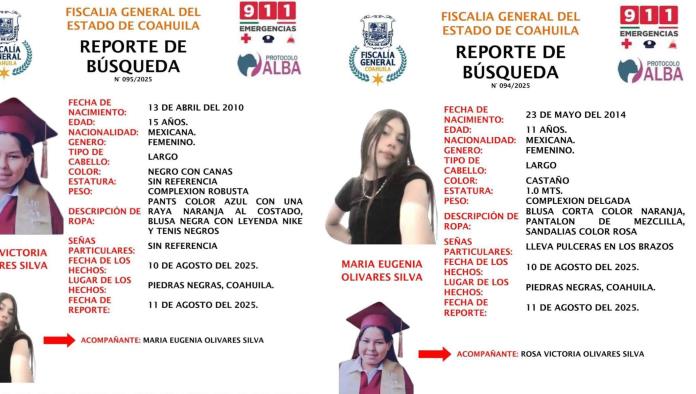Reportan desaparición de dos jóvenes hermanas en Piedras Negras