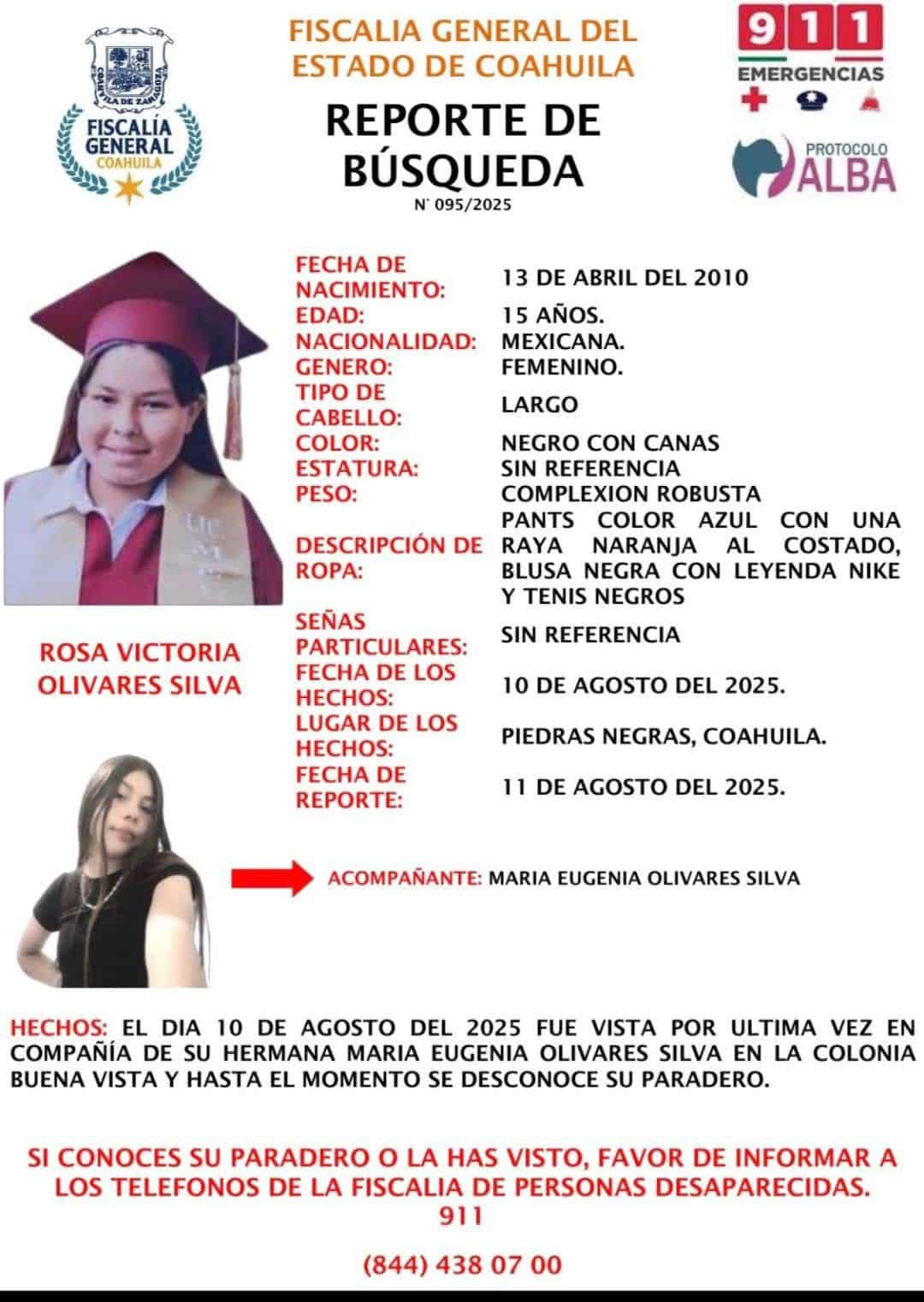 Reportan desaparición de dos jóvenes hermanas en Piedras Negras