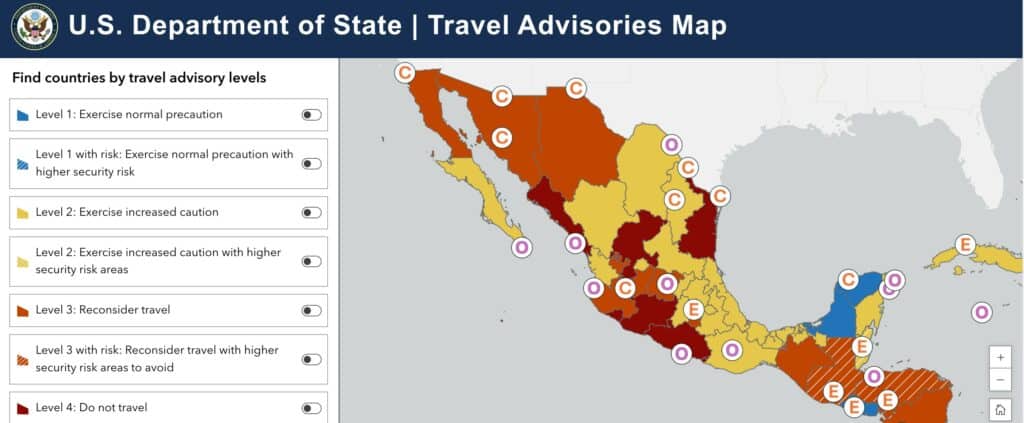 EE.UU. cataloga 30 estados de México bajo advertencia por inseguridad para viajar