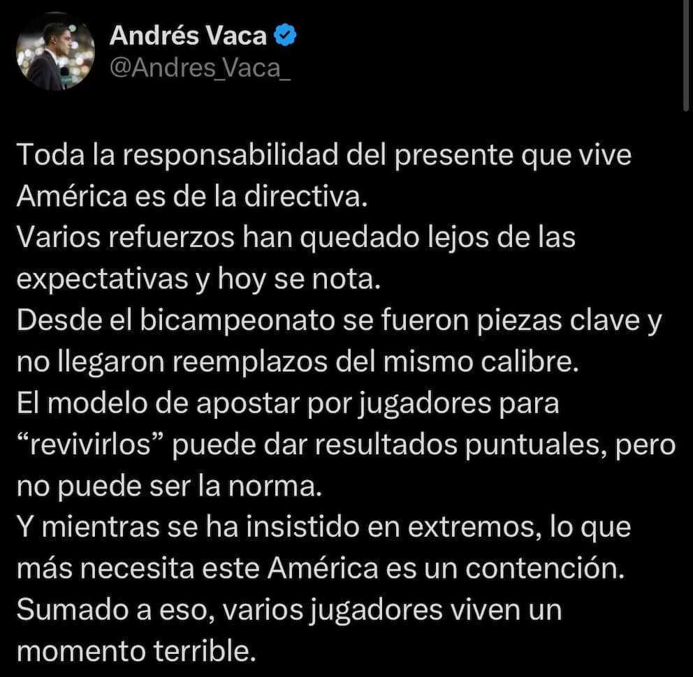 Andrés Vaca sugiere haber sido sancionado tras críticar al América