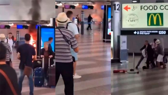 Hombre provoca incendio con un martillo en aeropuerto de Milán