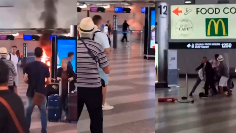 Hombre provoca incendio con un martillo en aeropuerto de Milán