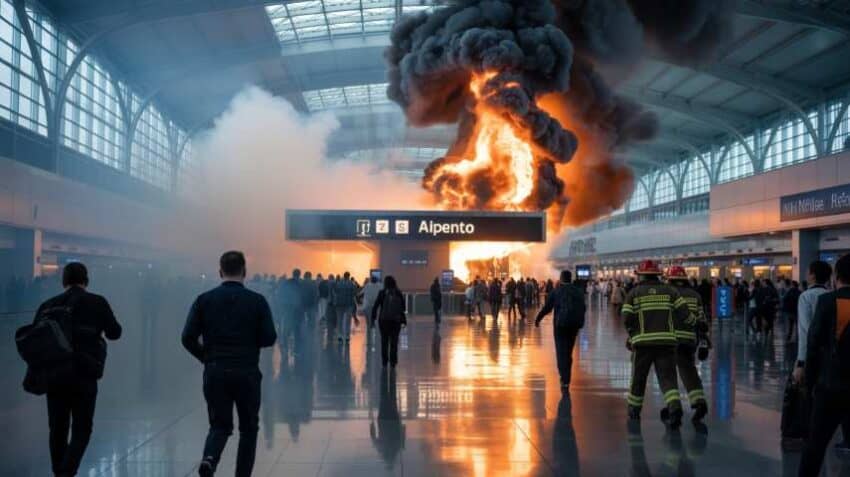 Hombre provoca incendio con un martillo en aeropuerto de Milán