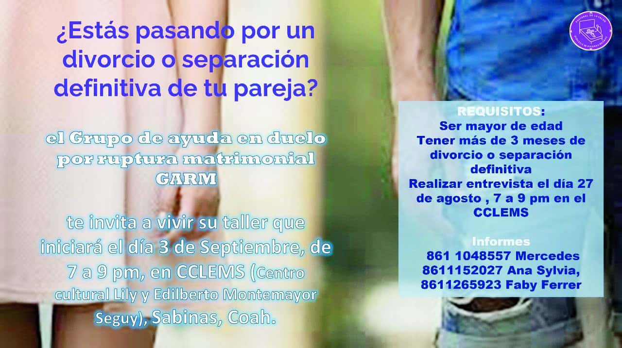 Nuevo Taller de Separación y Divorcio en Sabinas