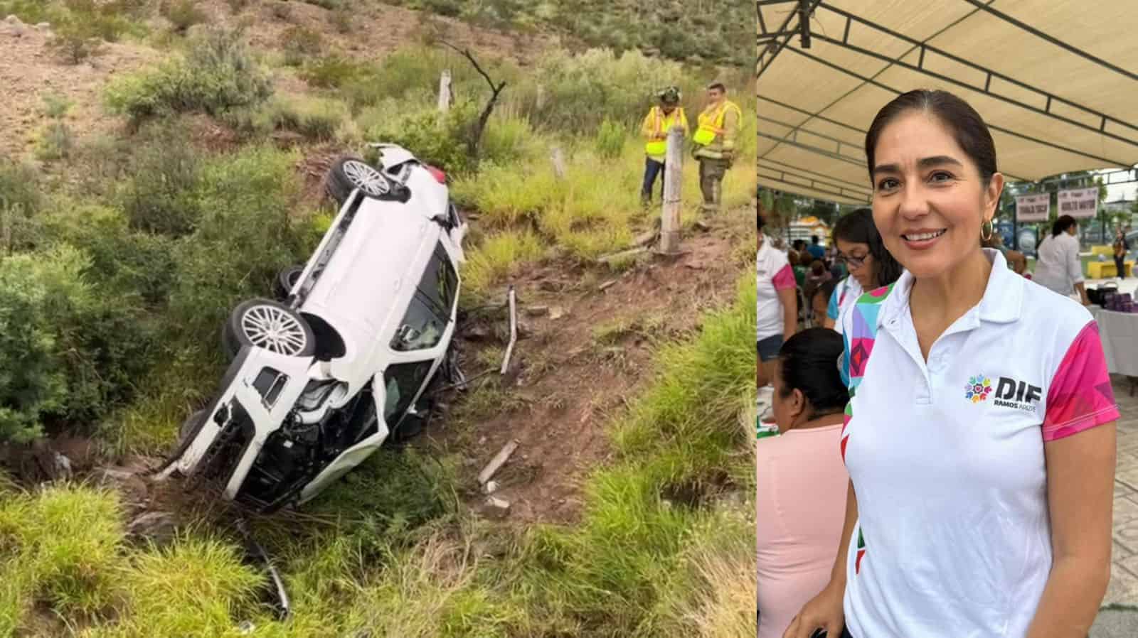 Grave esposa del alcalde de Ramos Arizpe  tras volcadura