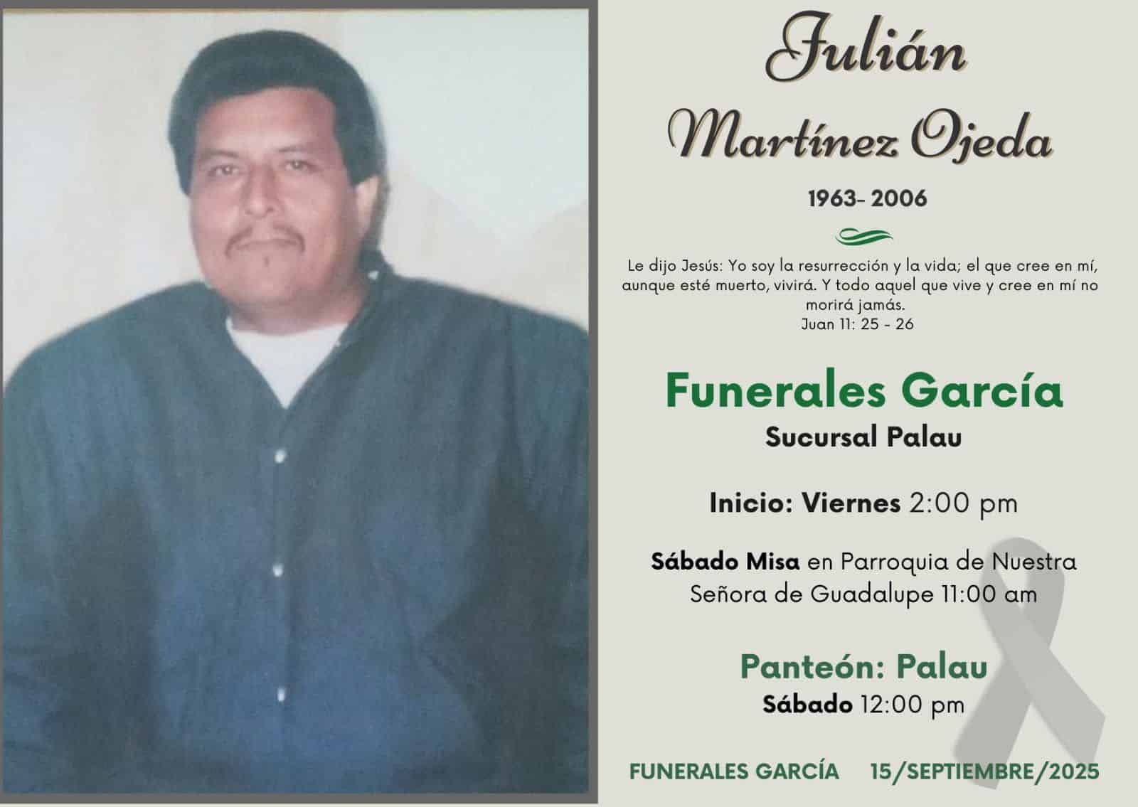 Darán último adiós a Julián Martínez Ojeda en Palaú: "Tu turno ha terminado"