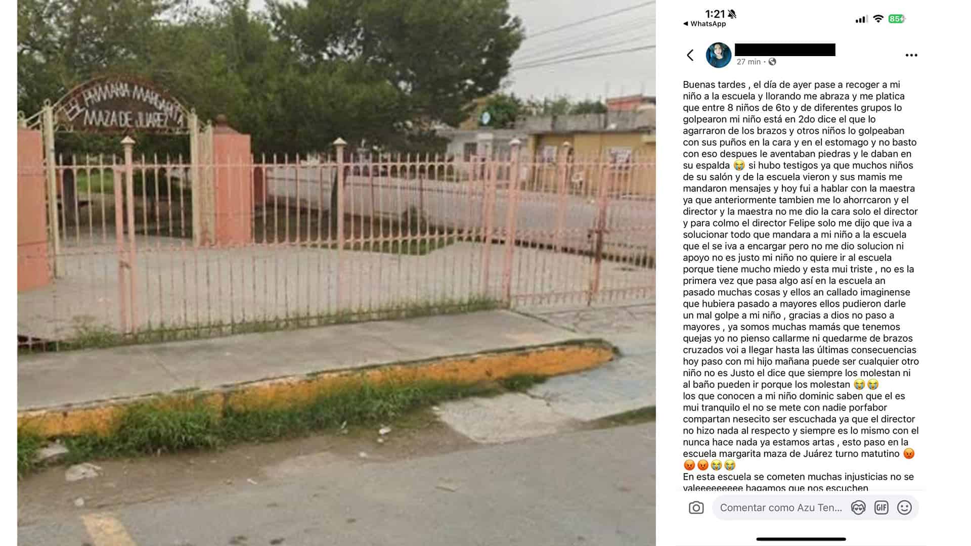 Madre denuncia violencia estudiantil en primaria de Frontera