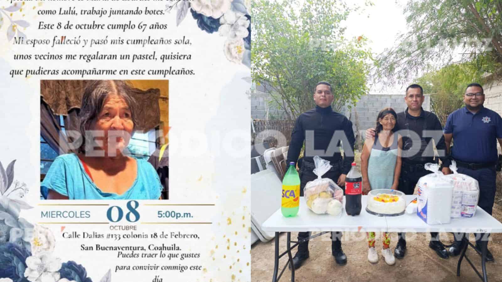 ¡Cumple 67 años! Policías de San Buena festejan a doña Lulú