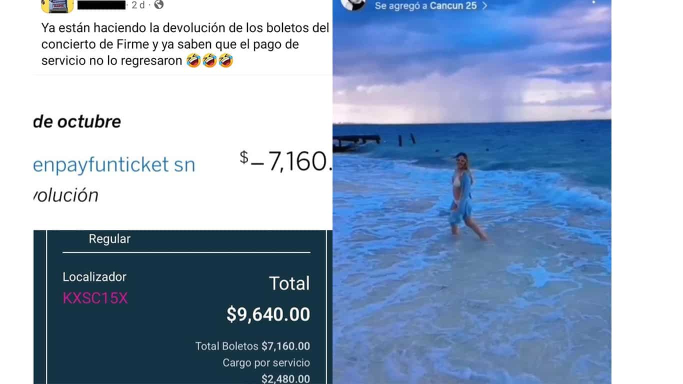 Mientras los compradores esperan su reembolso, la encargada de Relaciones Públicas de Grupo Firme vacaciona en Cancún.