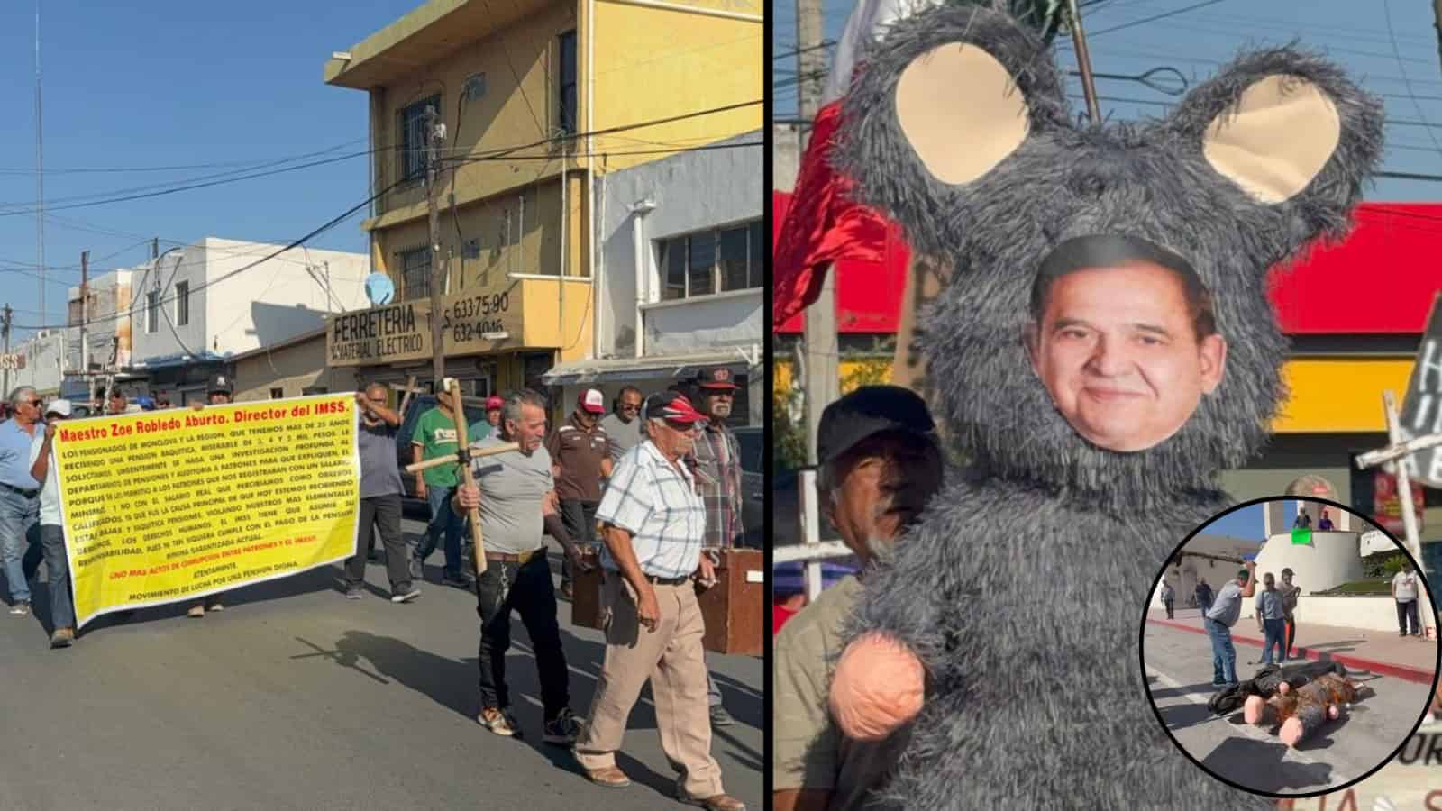 Como a Judas; obreros queman piñata de Ancira