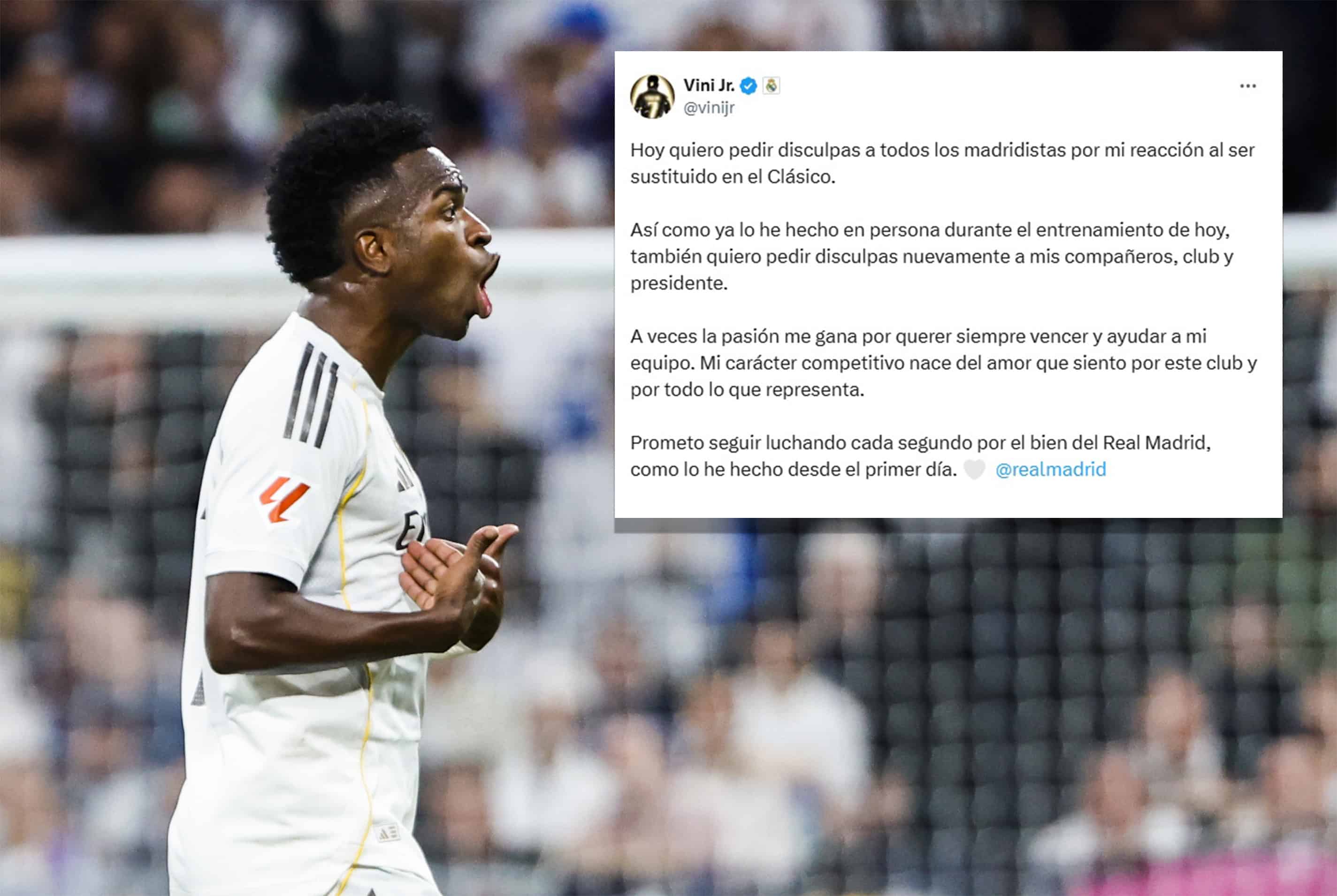 Vinicius pide perdón a la afición del Real Madrid por su reacción en el Clásico, pero omite a Xabi Alonso