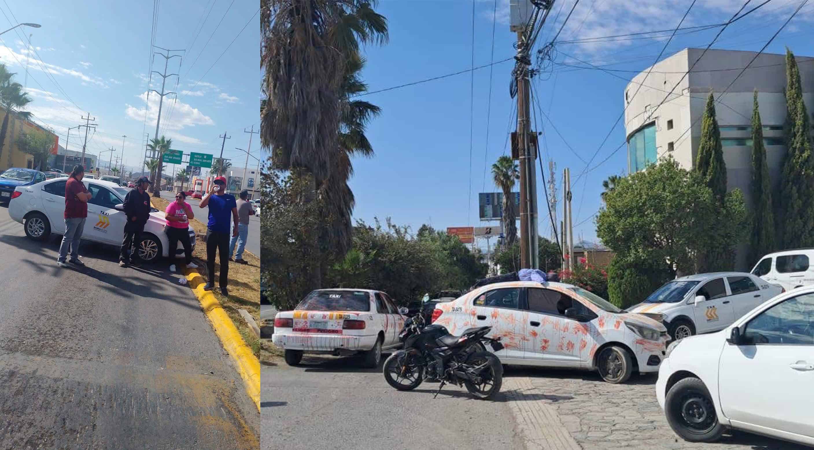 Taxistas bloquean calles en Ramos Arizpe; exigen liberación de compañeros detenidos