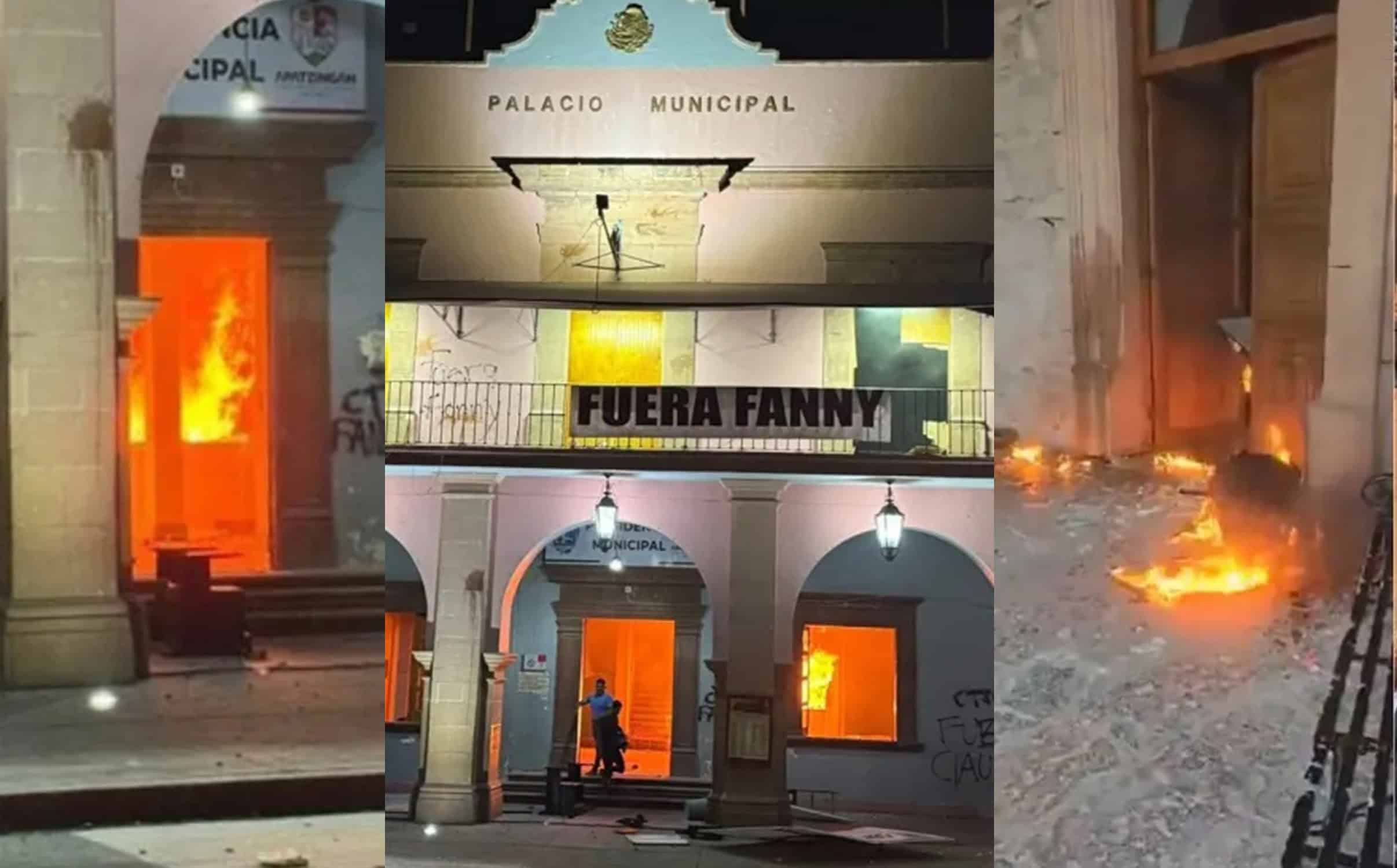 Incendian Palacio Municipal de Apatzingán durante protestas por el asesinato de Carlos Manzo