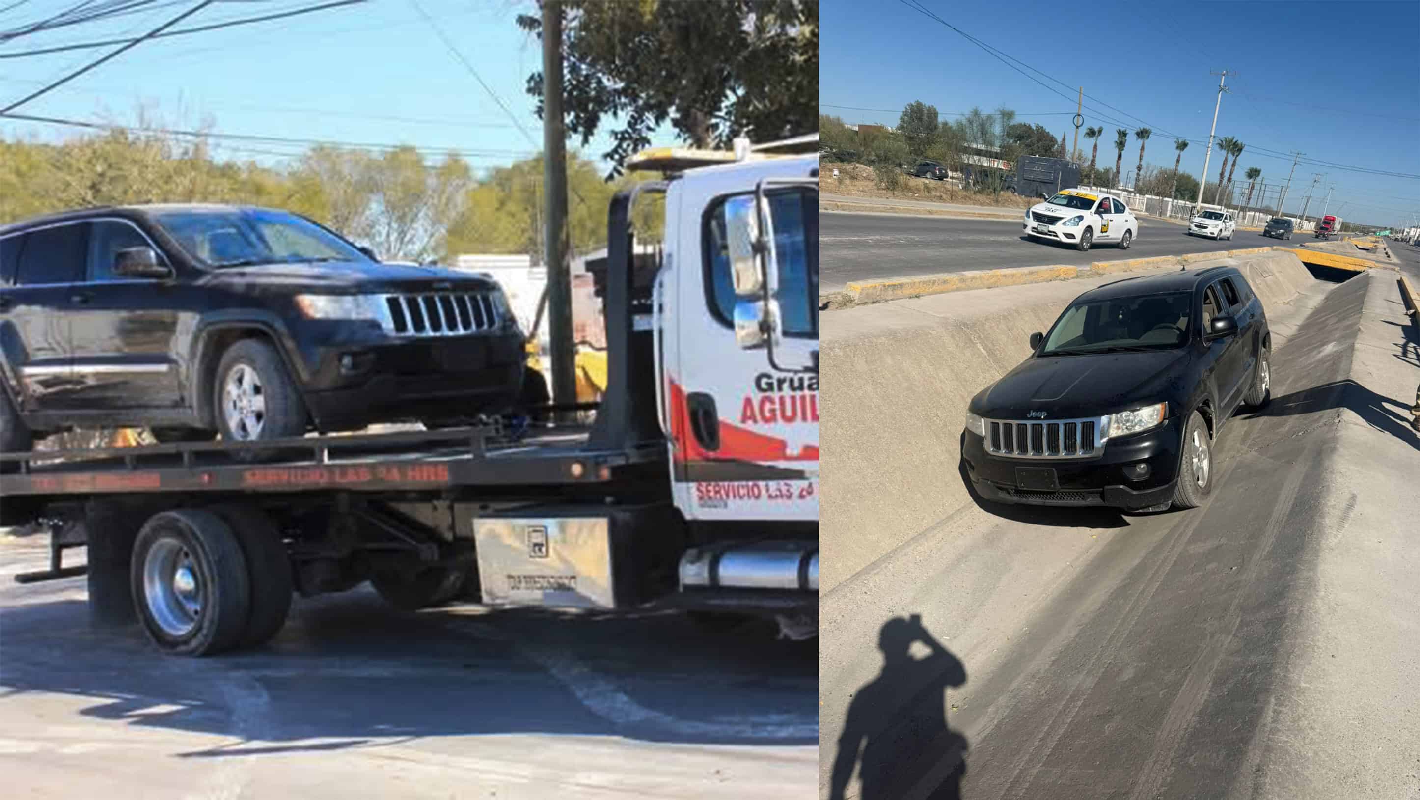 Camioneta cae a canal tras fallida vuelta en "u" en Ciudad Acuña