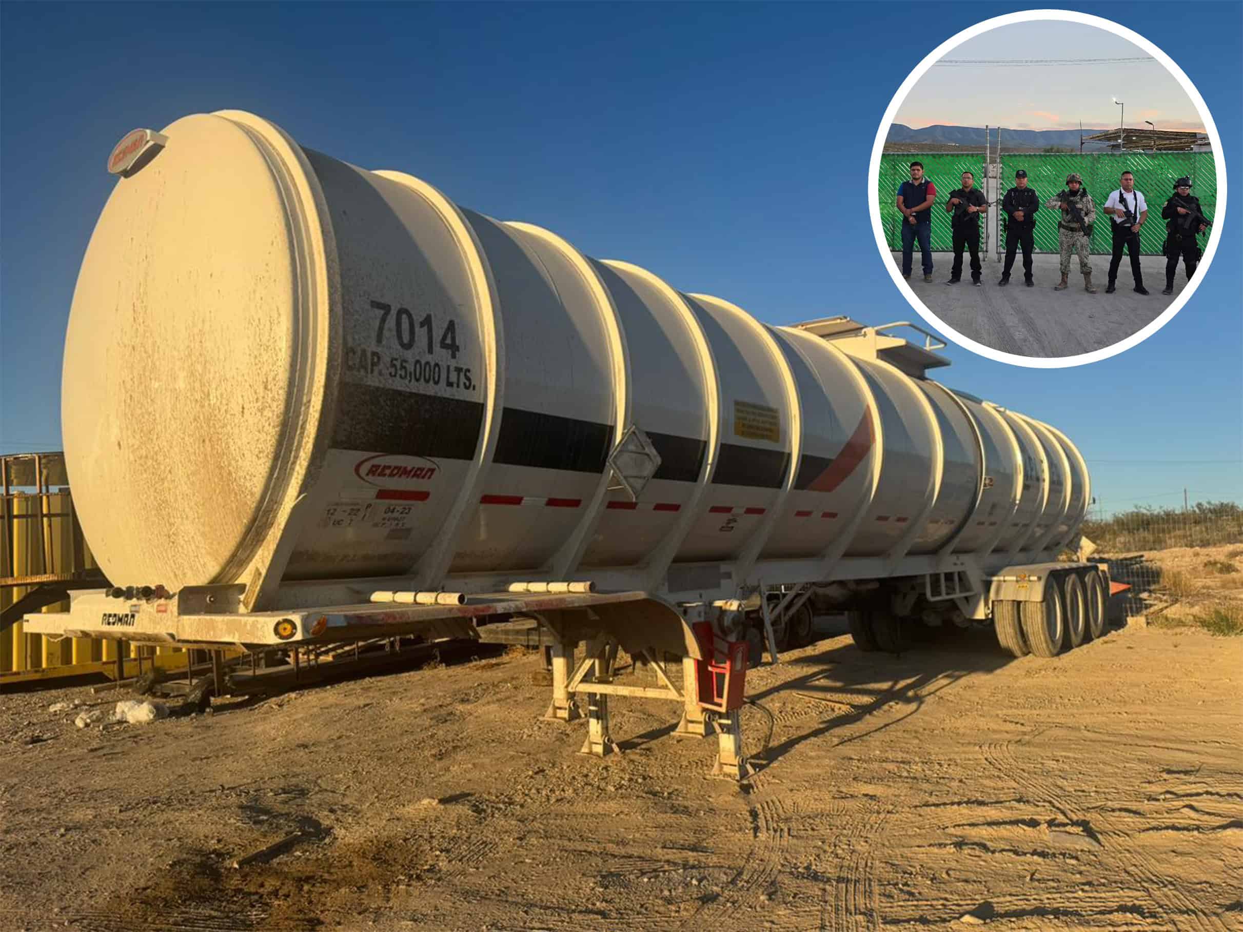 Aseguran varias pipas durante cateo de la Policía Estatal en carretera rumbo a Candela