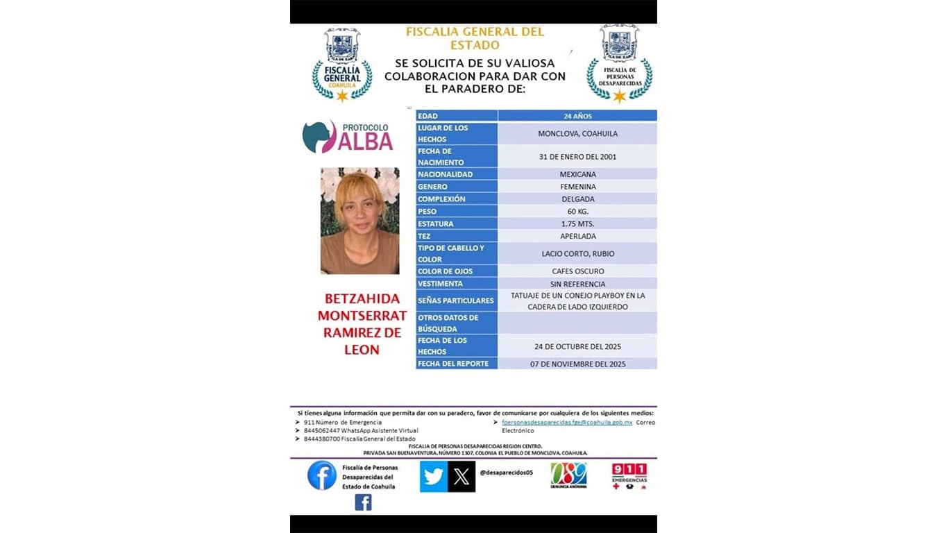 Localizan sana y salva a Bethzaida Montserrat Ramírez en Coahuila