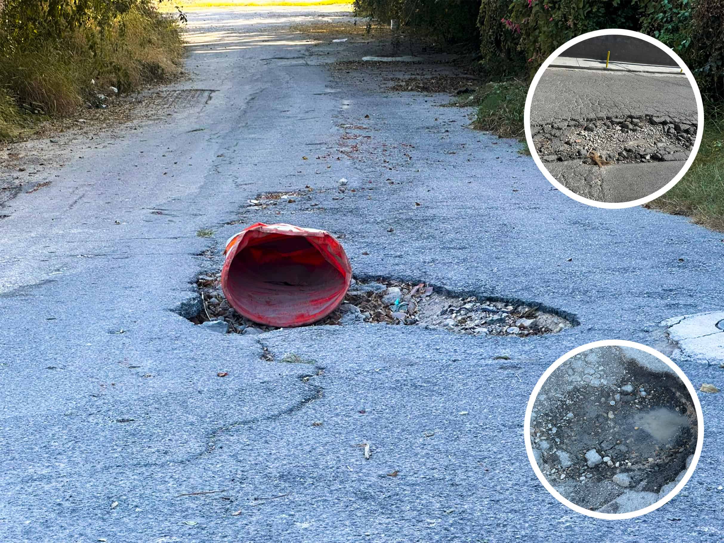 Ciudadanos denuncian abandono en reparación de baches e improvisan señalamientos en Piedras Negras
