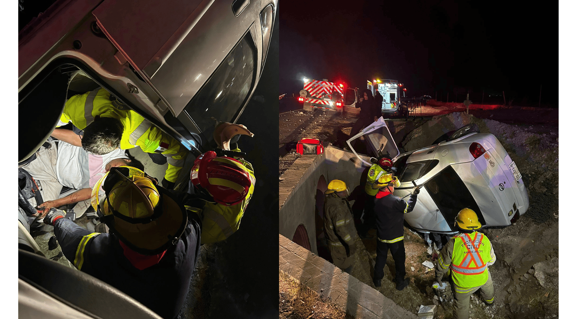 Hombre queda atrapado tras volcadura de vehículo en Saltillo: Protección Civil lo rescata