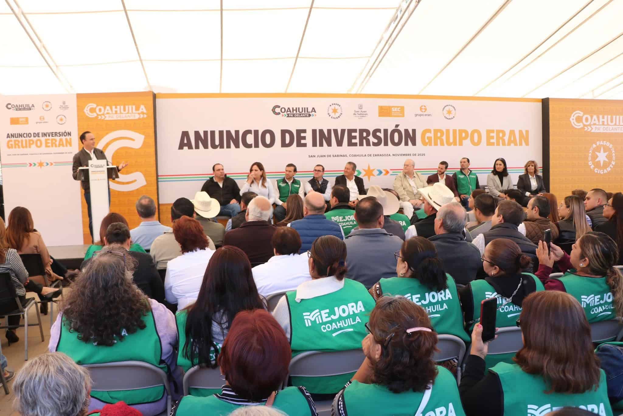 Grupo ERAN invertirá 500 millones en Sabinas y creará más de 1,000 empleos