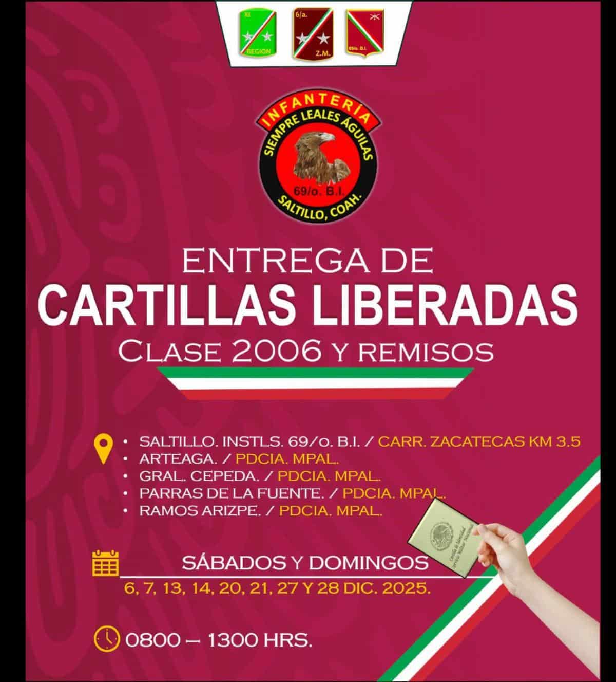 Conscriptos clase 2006 deben recoger su cartilla militar en Saltillo