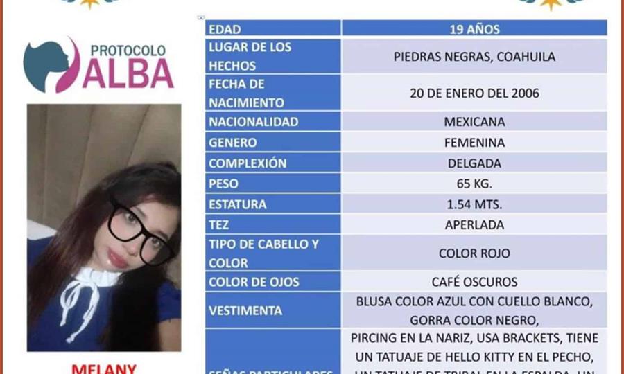 Activa Fiscalía el Protocolo Alba para localizar a joven desaparecida en Piedras Negras