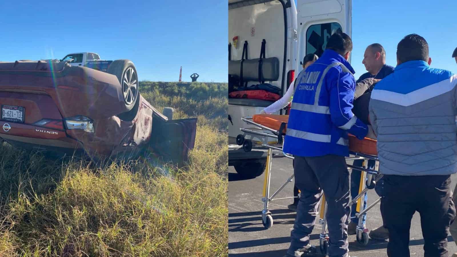 Dos lesionados en volcadura sobre la autopista Premier Sabinas–Allende