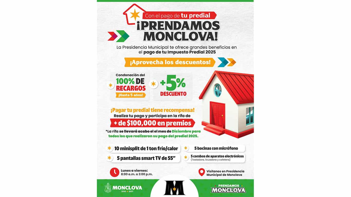 Carlos Villarreal invita a monclovenses a pagar el predial antes del 18 de diciembre