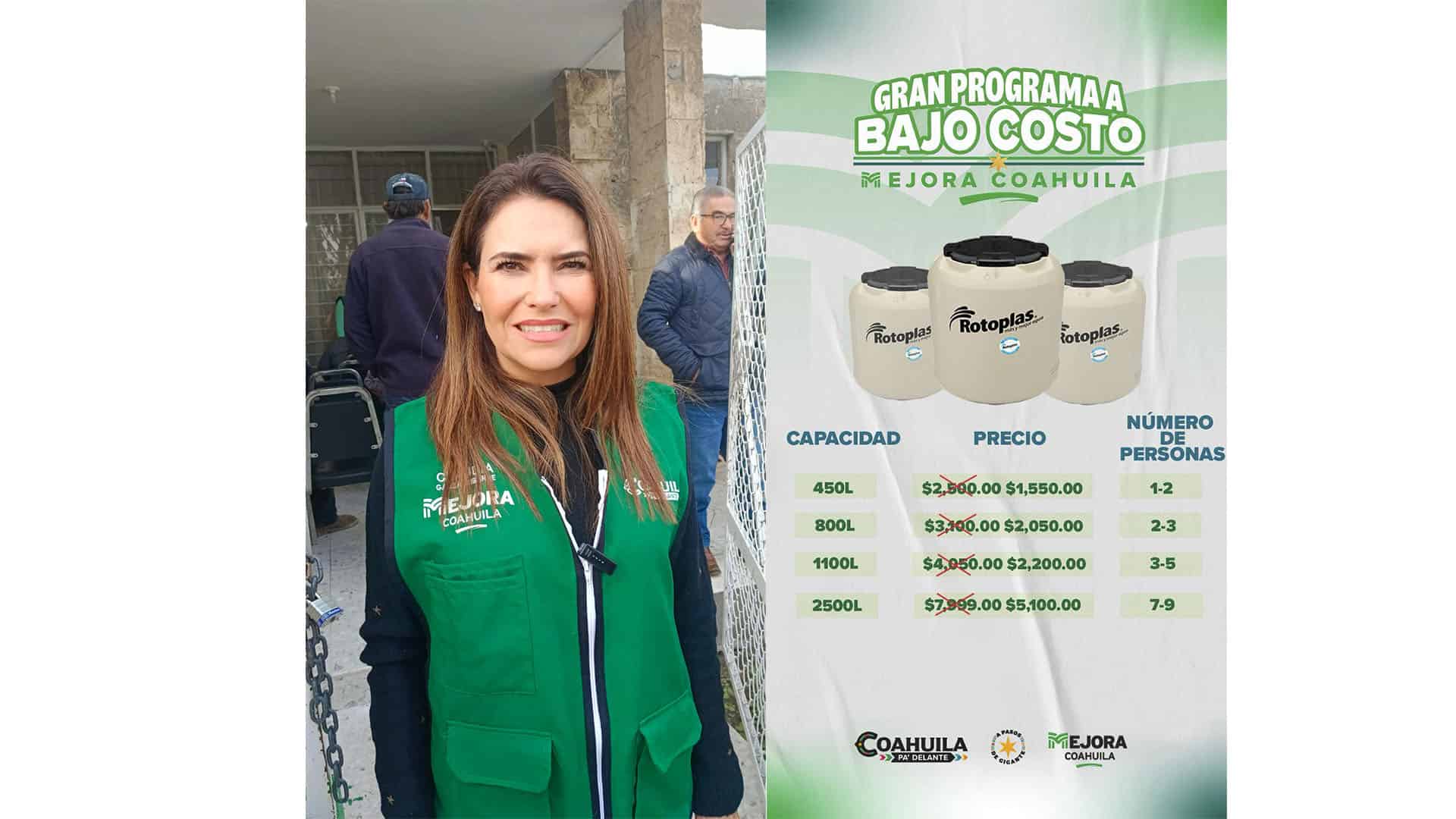 Claudia Garza Iribarren presenta tinacos a bajo costo en Sabinas