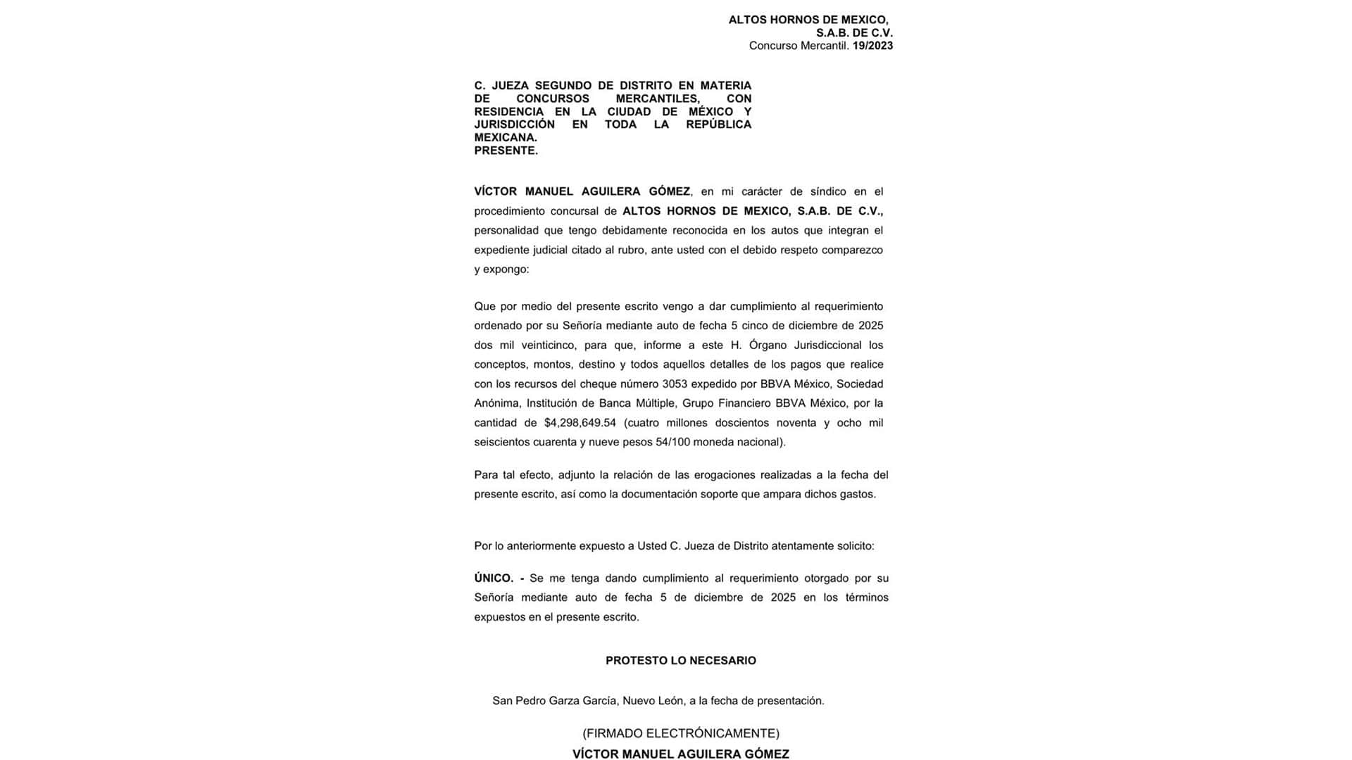 AHMSA presenta informe de recursos: V&iacute;ctor Manuel Aguilera detalla gastos