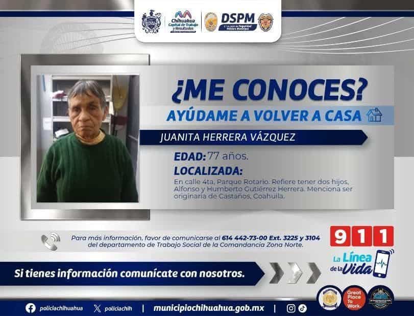 Juanita Herrera, adulta mayor de 77 a&ntilde;os, encontrada en Chihuahua