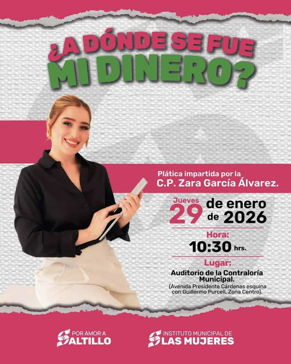 Instituto Municipal de las Mujeres invita a pl&aacute;tica sobre finanzas en Saltillo