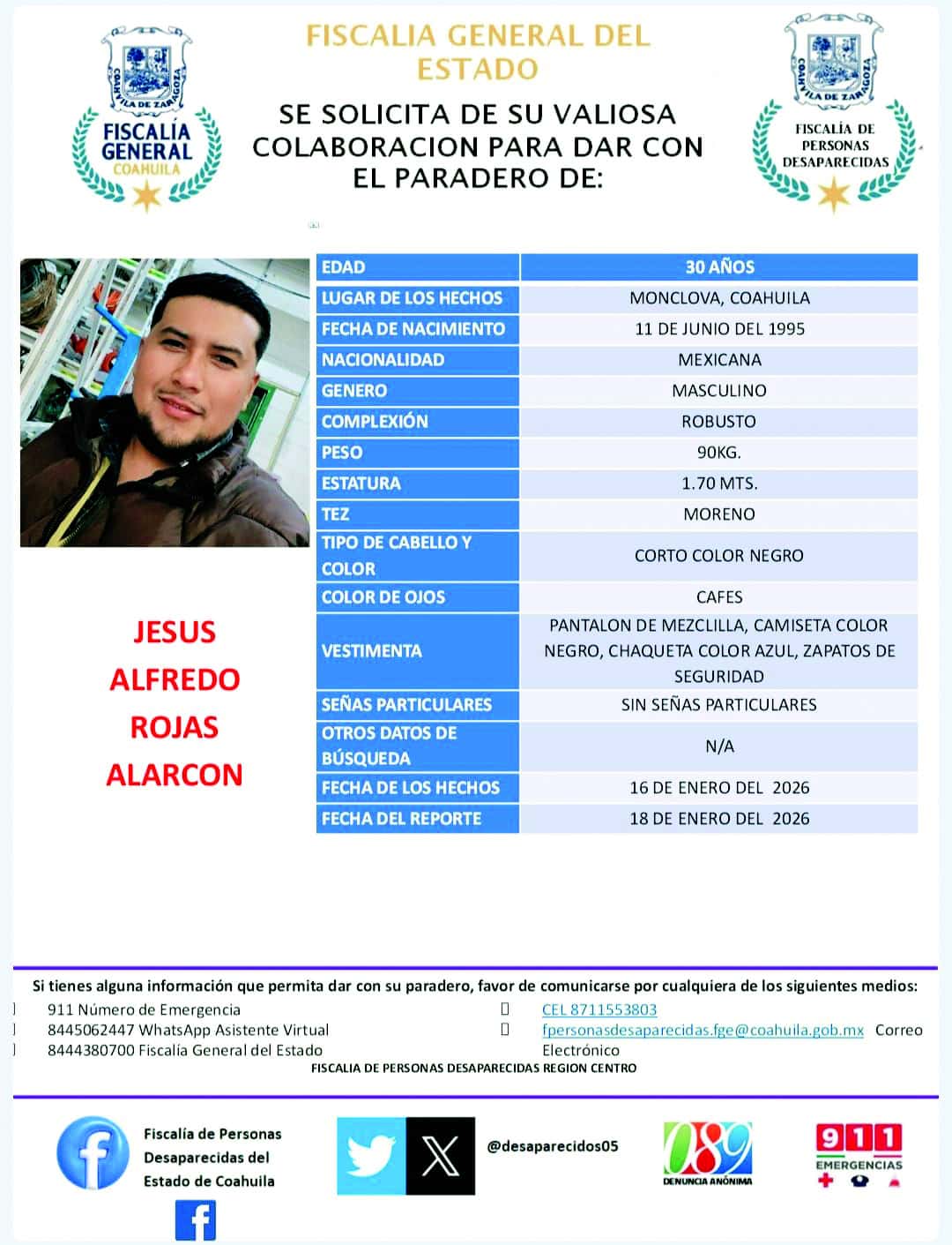 Lleva Jes&uacute;s Alfredo 16 d&iacute;as desaparecido