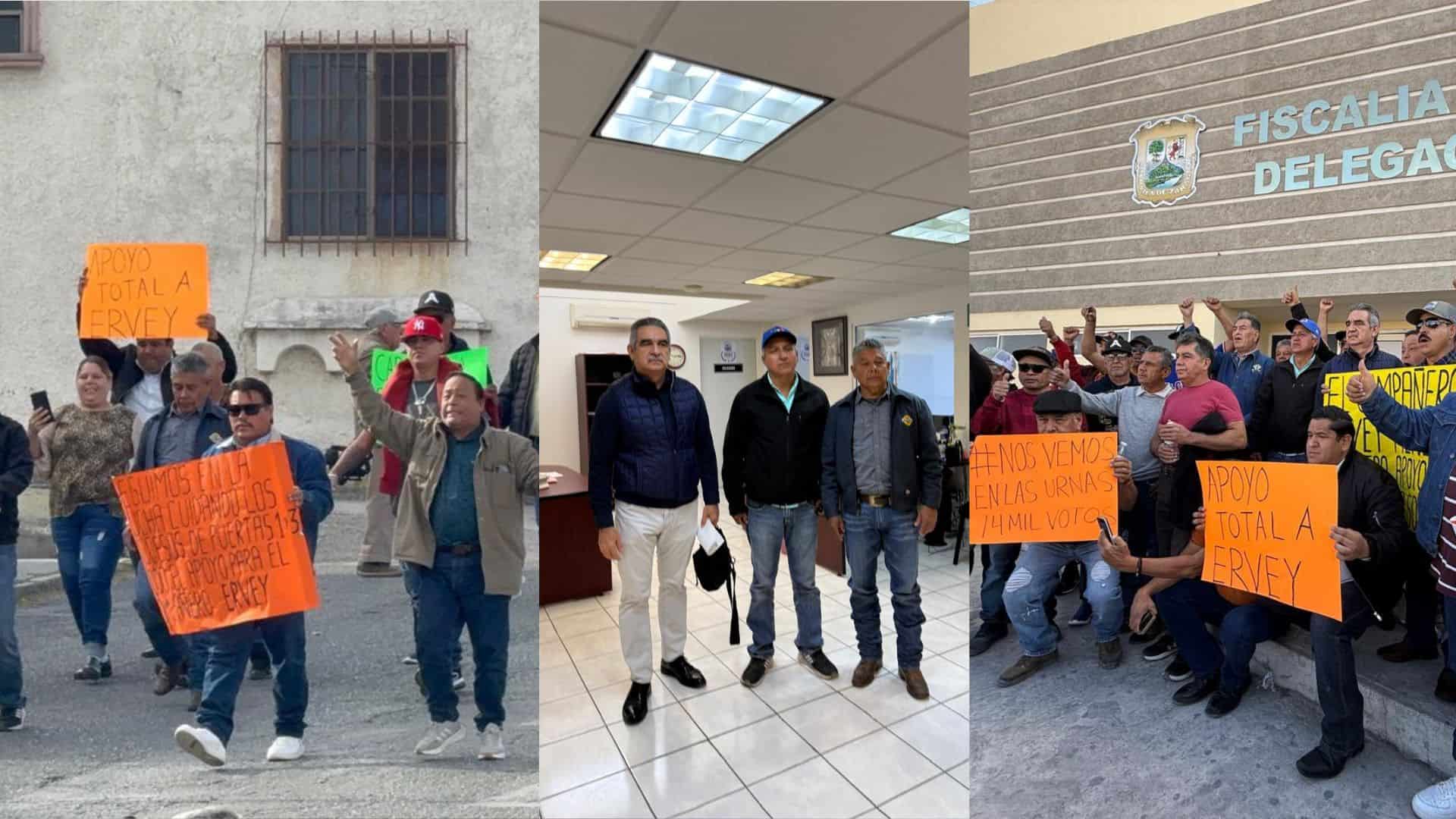 Marchan ex obreros de AHMSA en respaldo a Ervey Valenzuela; defensa legal impugna denuncia por falta de legitimidad