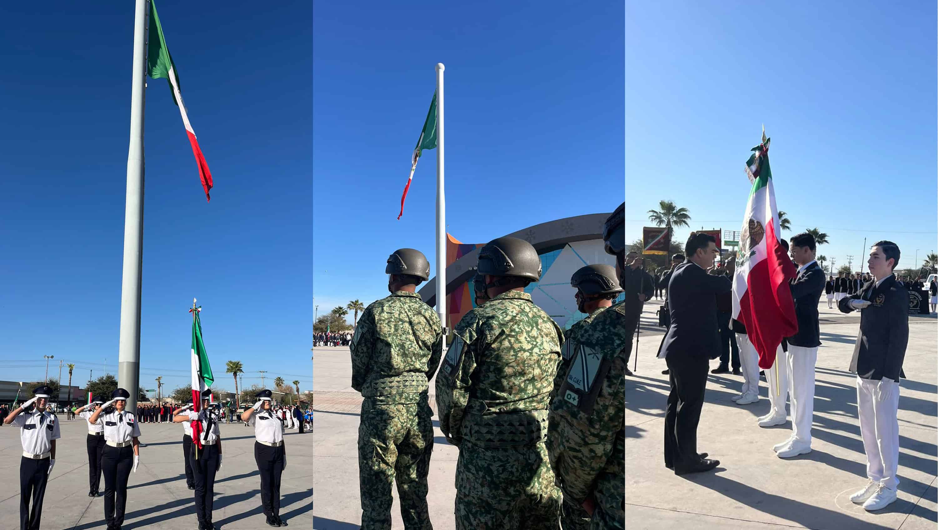 Ciudad Acu&ntilde;a celebra el D&iacute;a de la Bandera con acto c&iacute;vico en la Macroplaza