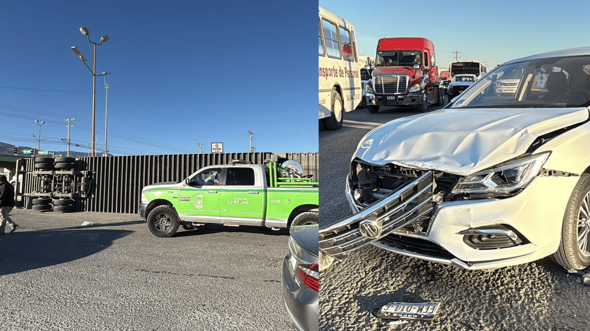 Vuelca tr&aacute;iler y provoca carambola en el Libramiento &Oacute;scar Flores Tapia