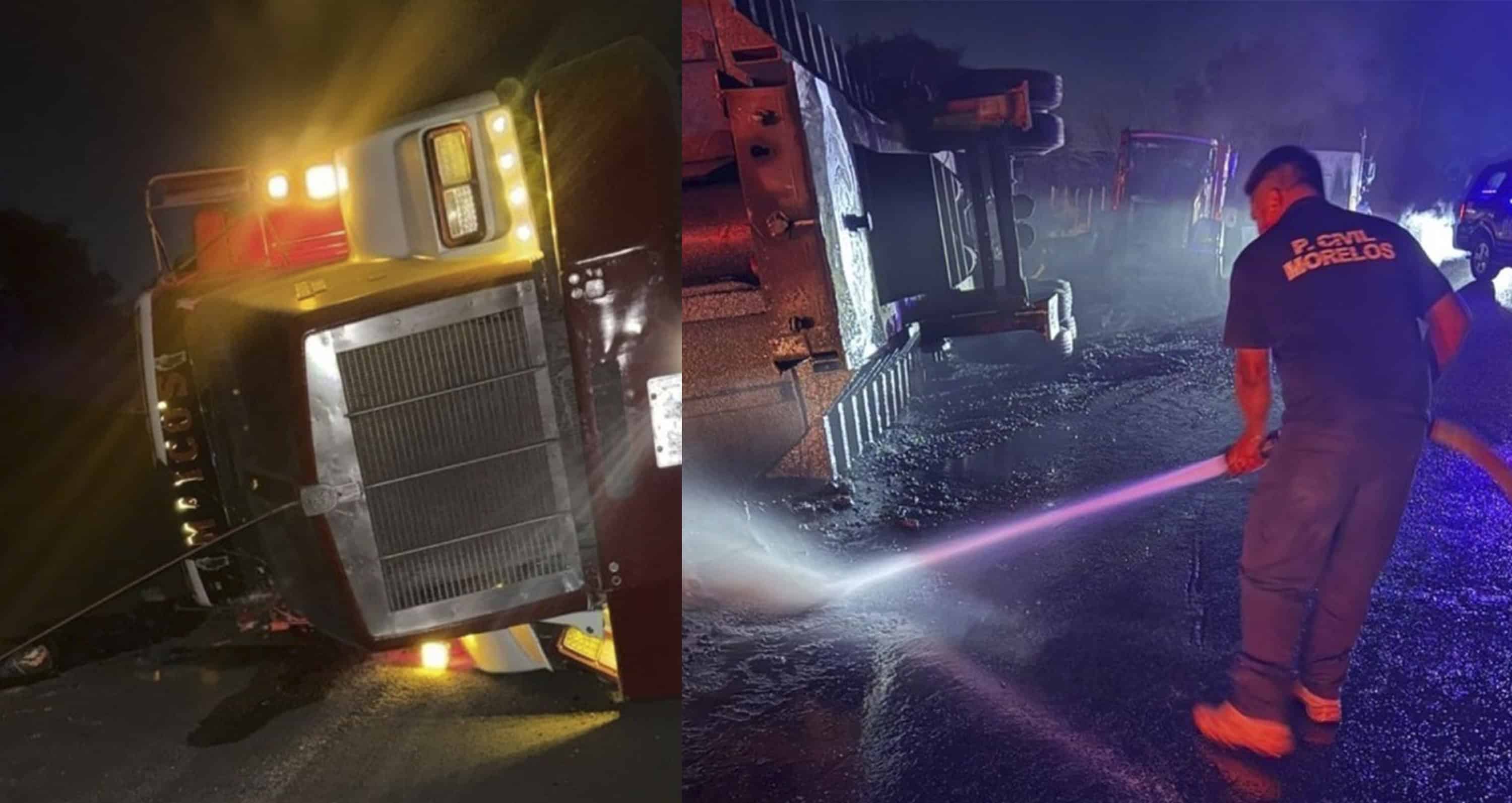 Conductor abandona tractocami&oacute;n cargado con carb&oacute;n tras volcadura en la Carretera 57