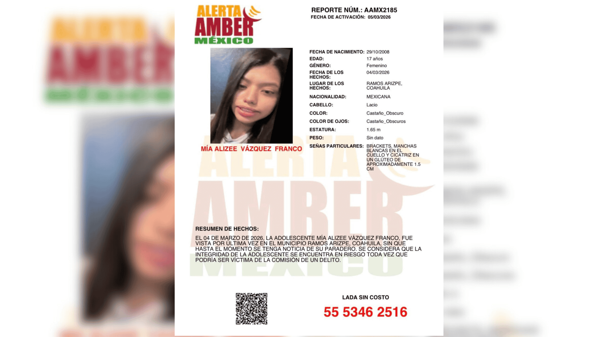 Activan Alerta Amber para localizar a adolescente en Coahuila
