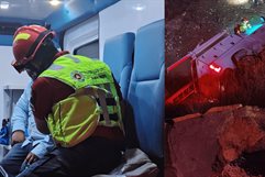 Dormita conductor y vuelca camioneta de CFE en la carretera 57