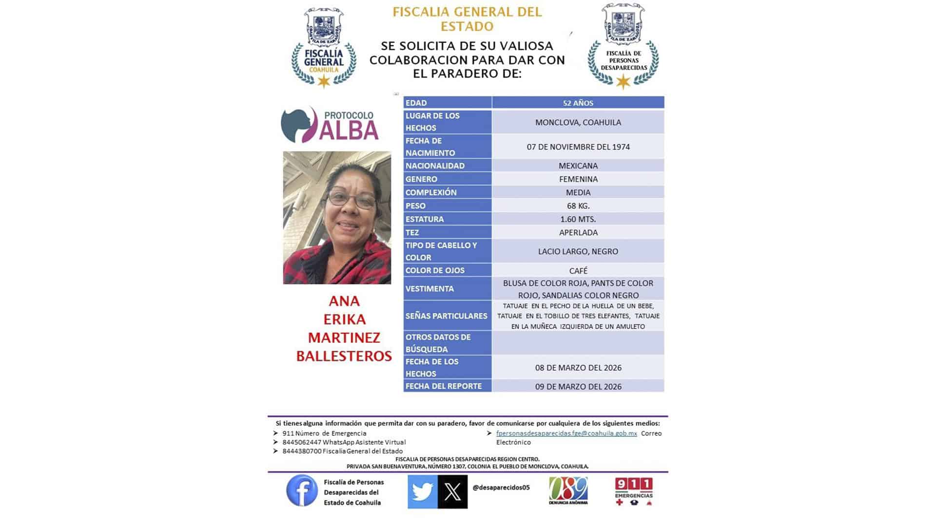 Fiscal&iacute;a busca a Ana Erika Mart&iacute;nez: desaparecida desde el 8 de marzo