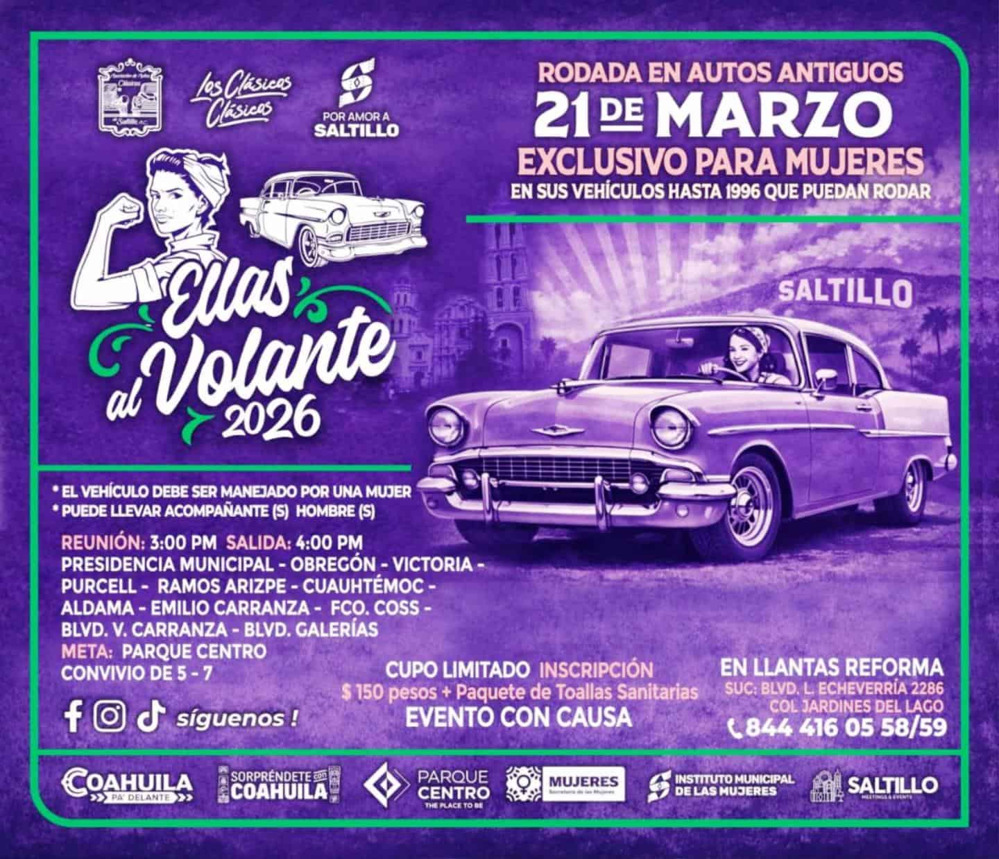 Convocan a Rodada Ellas al Volante en Saltillo