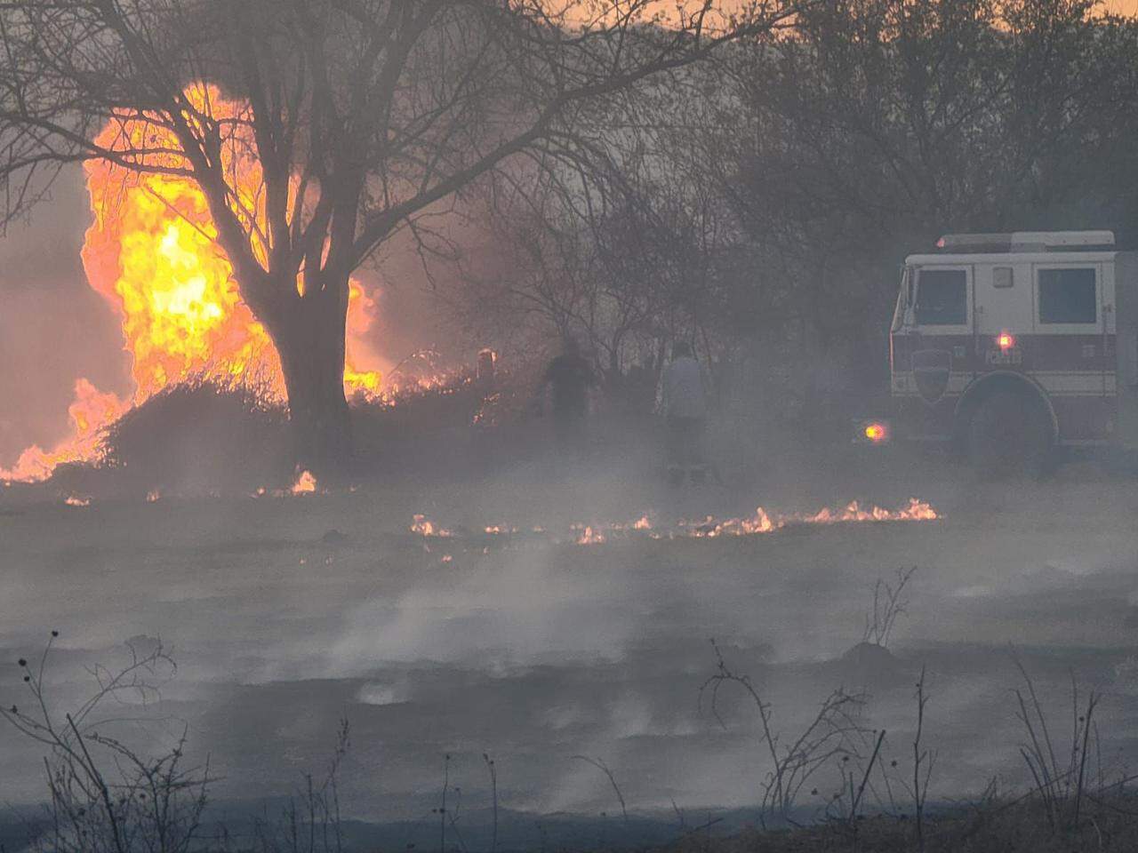 Bomberos y ciudadanos combaten incendio en M&uacute;zquiz