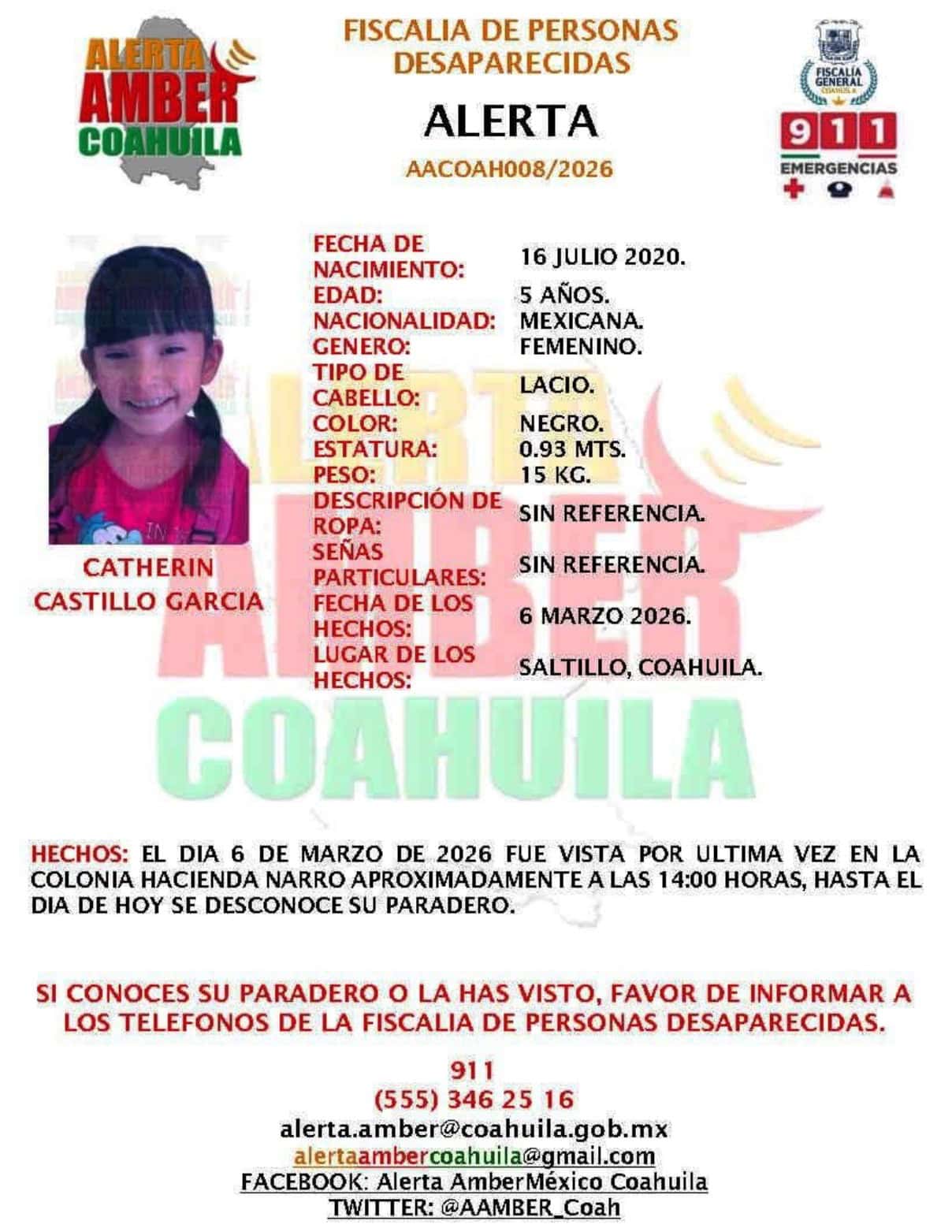 Alerta Amber activa por Dahiana y Catherin en Saltillo
