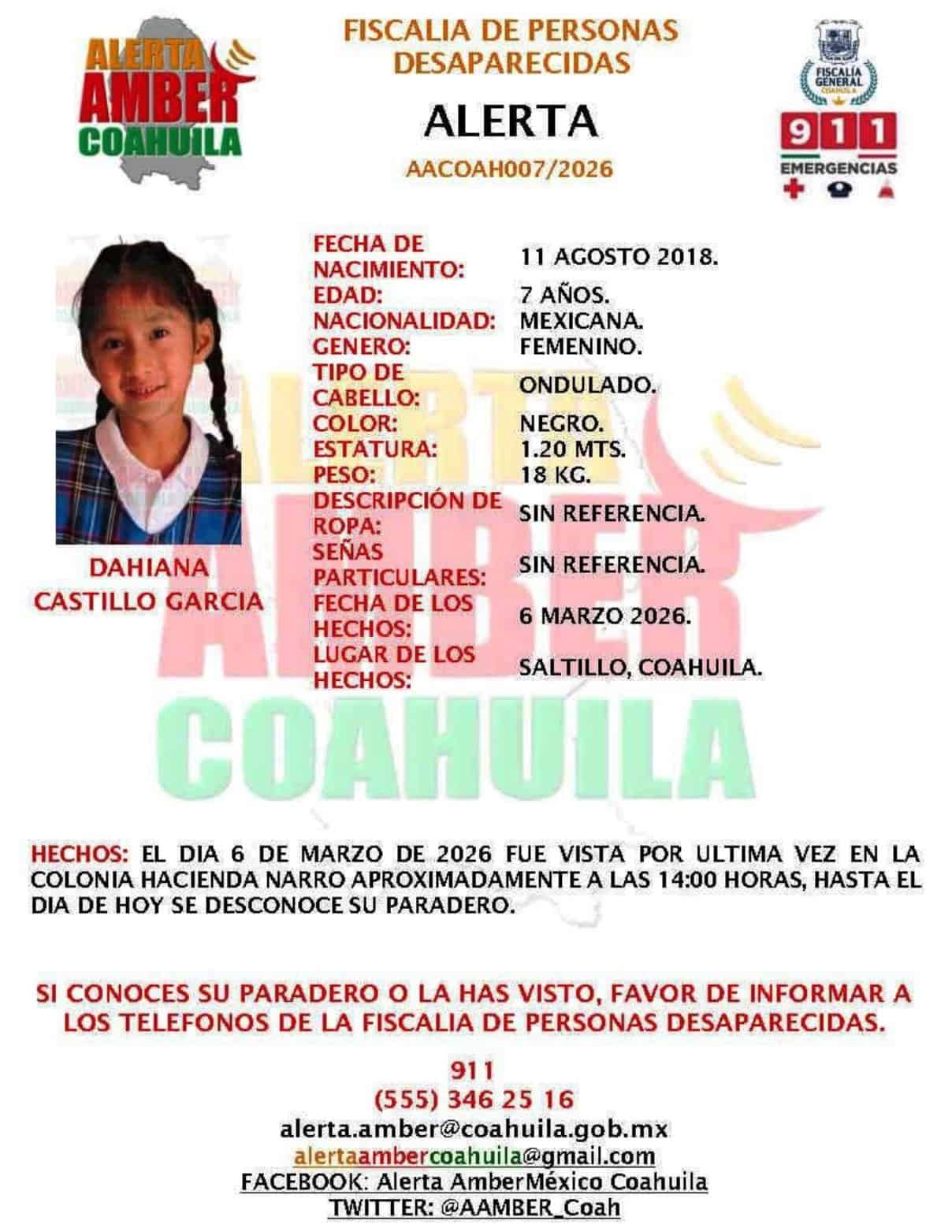 Alerta Amber activa por Dahiana y Catherin en Saltillo