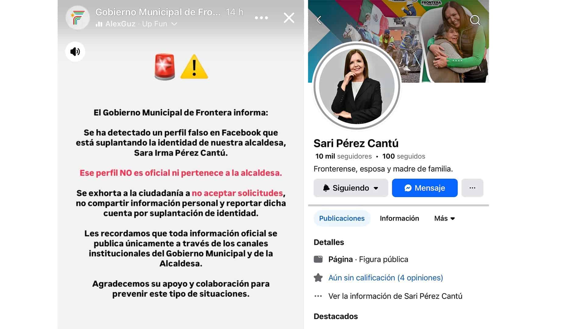 Alcaldesa Sara Irma P&eacute;rez Cant&uacute; advierte sobre perfil falso en Facebook