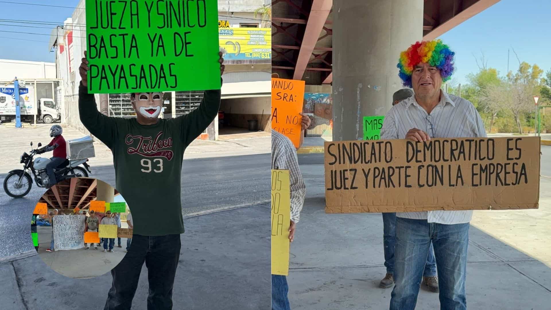 El circo de AHMSA: Exobreros exigen seriedad al s&iacute;ndico con protesta simb&oacute;lica