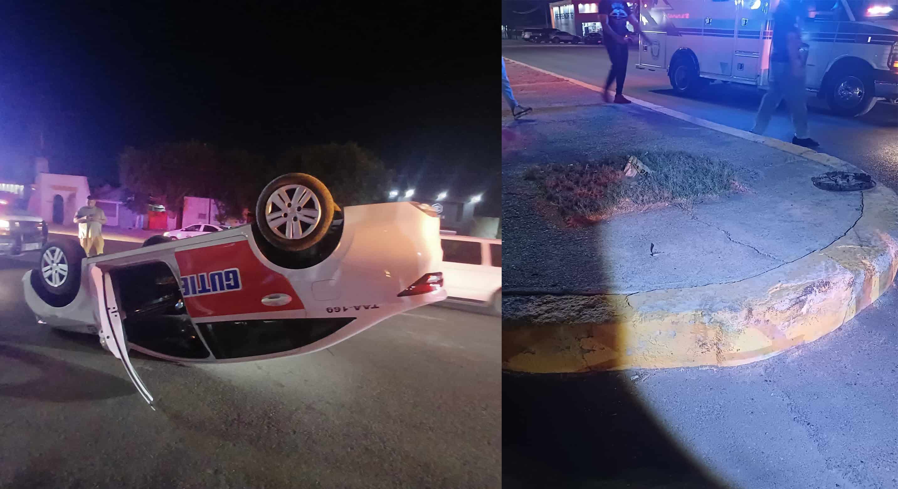 Vuelca taxi tras perder el control en Ciudad Acu&ntilde;a