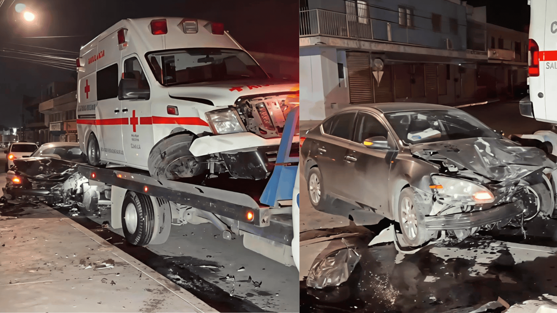 Choque contra ambulancia en el centro de Saltillo deja da&ntilde;os totales y param&eacute;dicos lesionados