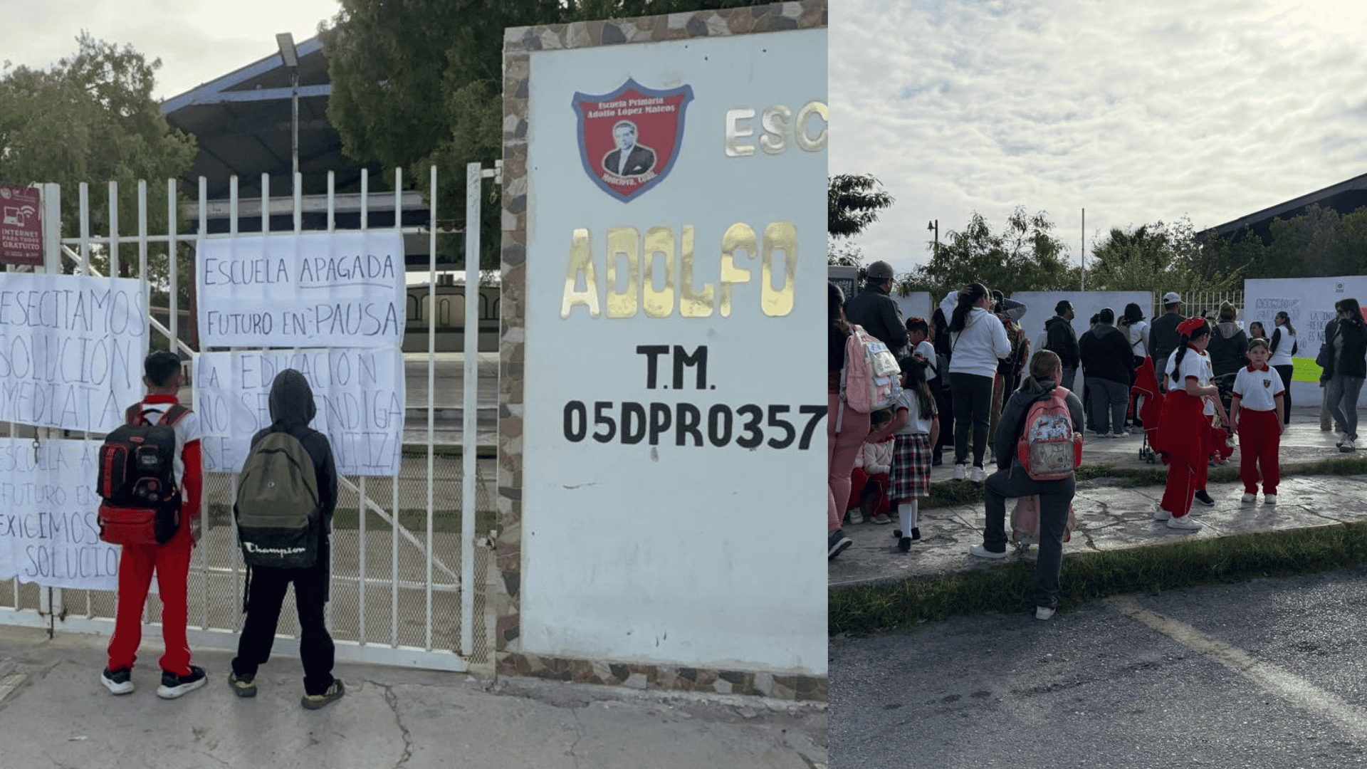 Padres de familia cierran primaria en Monclova por falta de luz; m&aacute;s de 800 alumnos afectados